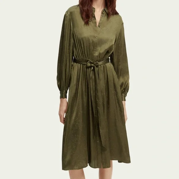 Scotch Soda Dresses Scotch Soda Olive Green Silky Tie Front